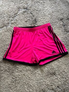 adidas Women's Neon Pink Athletic Shorts with Black Trim